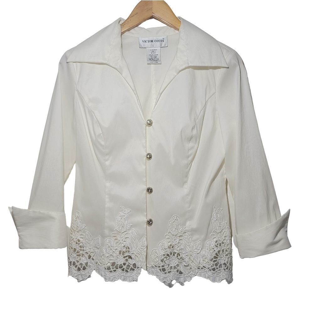 Victor Costa Vintage 70s Dimond White Cutout Shirt